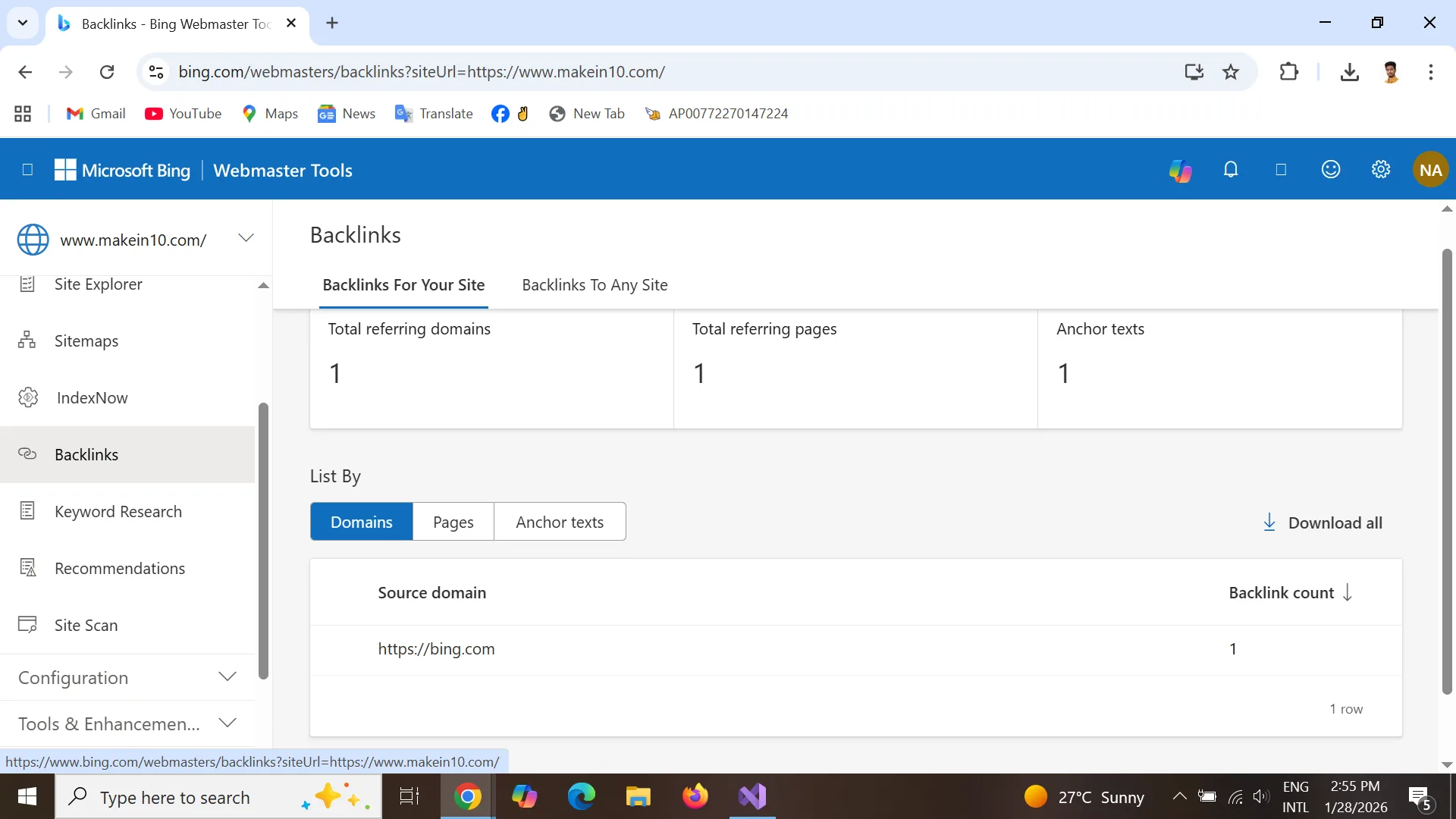 Bing Backlinks Report Showing Zero Backlinks